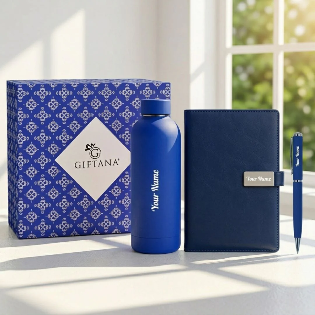 Personalized Corporate Gifting with Rubber bottle, diary and pen